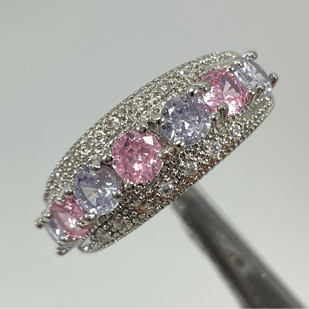 Rings Wedding Band Womens Jewelry Pink Purple Diamond Cz Silver Plated Fashion 48$